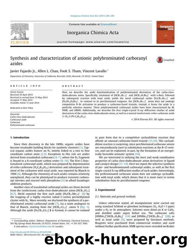 Synthesis and characterization of anionic polybrominated carboranyl azides by Javier Fajardo Jr. & Allen L. Chan & Fook S. Tham & Vincent Lavallo