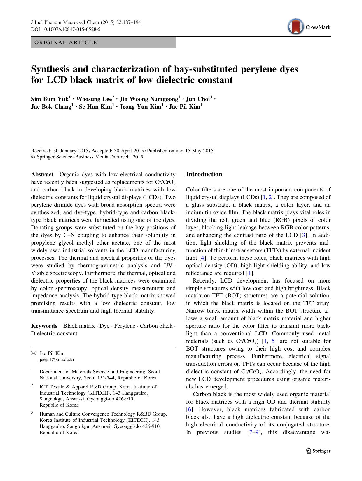 Synthesis and characterization of bay-substituted perylene dyes for LCD black matrix of low dielectric constant by unknow