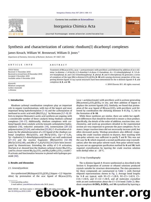 Synthesis and characterization of cationic rhodium(I) dicarbonyl complexes by James Kovach & William W. Brennessel & William D. Jones