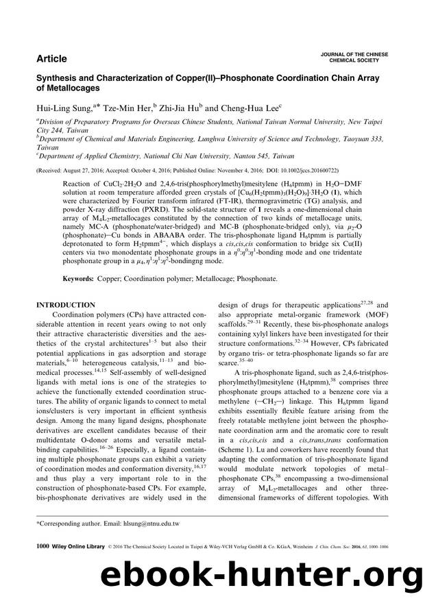 Synthesis and characterization of copper(II)-phosphonate coordination chain array of metallocages: copper(II)-phosphonate coordination metallocages by Unknown