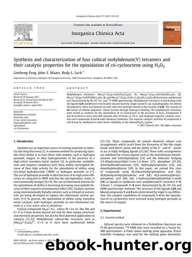Synthesis and characterization of four cubical molybdenum(V) tetramers and their catalytic properties for the epoxidation of cis-cyclooctene using H2O2 by Linsheng Feng & John S. Maass & Rudy L. Luck