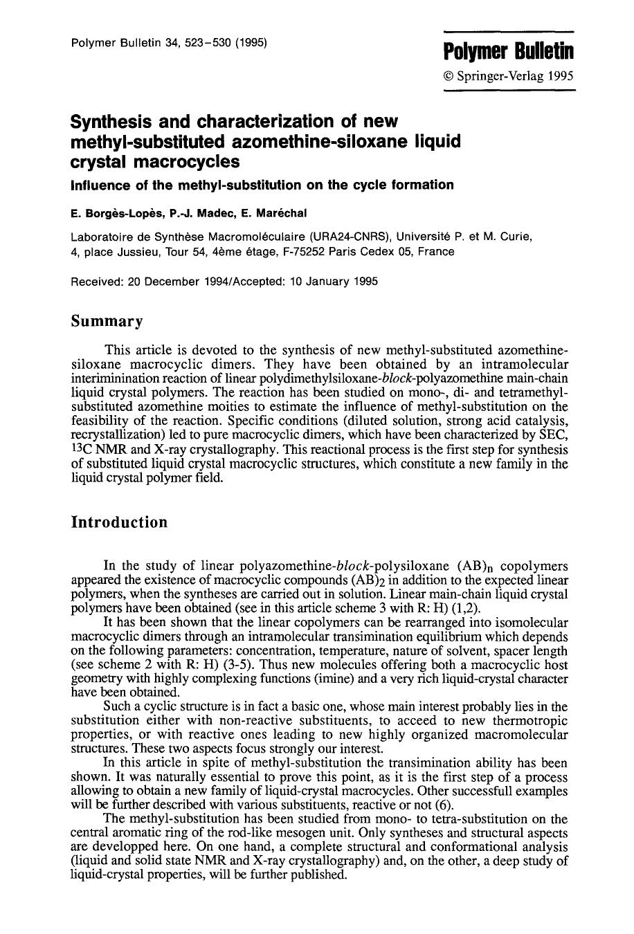 Synthesis and characterization of new methyl-substituted azomethine-siloxane liquid crystal macrocycles by Unknown