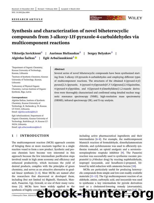 Synthesis and characterization of novel biheterocyclic compounds from 3âalkoxyâ1Hâpyrazoleâ4âcarbaldehydes via multicomponent reactions by Unknown