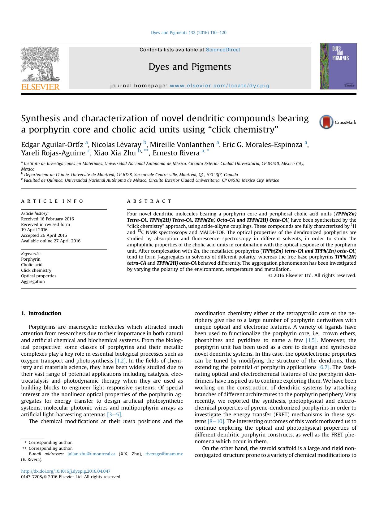 Synthesis and characterization of novel dendritic compounds bearing a porphyrin core and cholic acid units using ``click chemistry'' by unknow