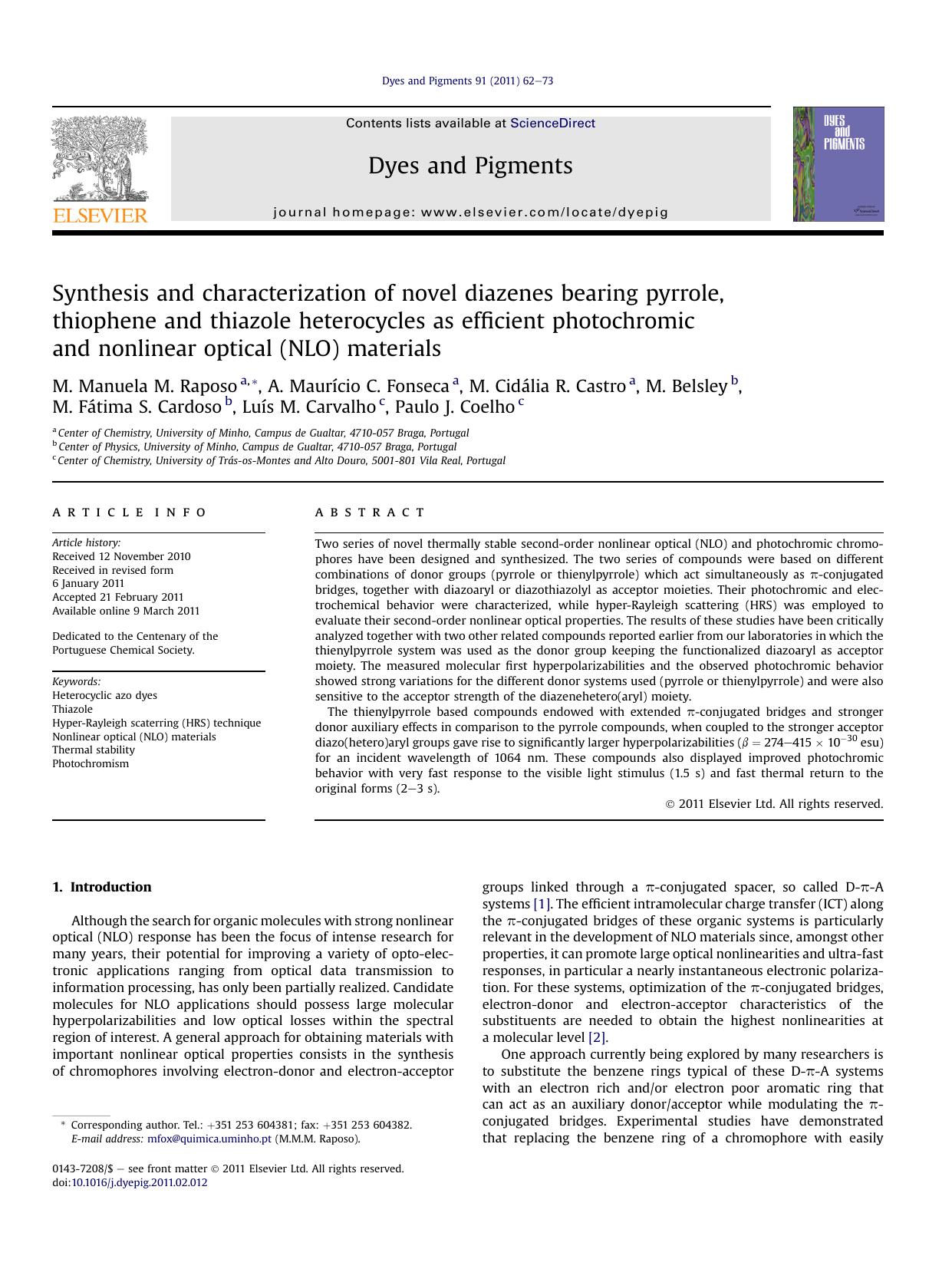 Synthesis and characterization of novel diazenes bearing pyrrole, thiophene and thiazole heterocycles as efficient photochromic and nonlinear optical (NLO) materials by unknow