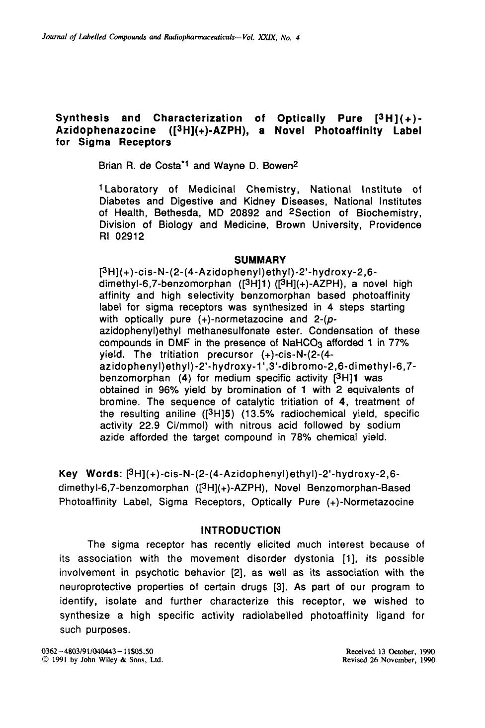 Synthesis and characterization of optically pure [3H](+)azidophenazocine ([3H](+)-AZPH), a novel photoaffinity label for sigma receptors by Unknown