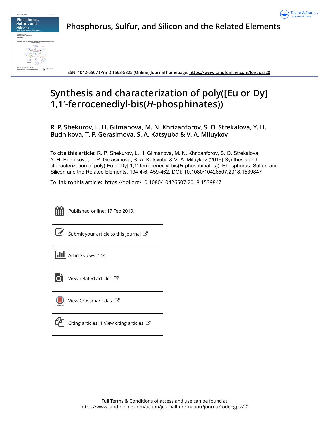 Synthesis and characterization of poly([Eu or Dy] 1,1â-ferrocenediyl-bis(H-phosphinates)) by unknow