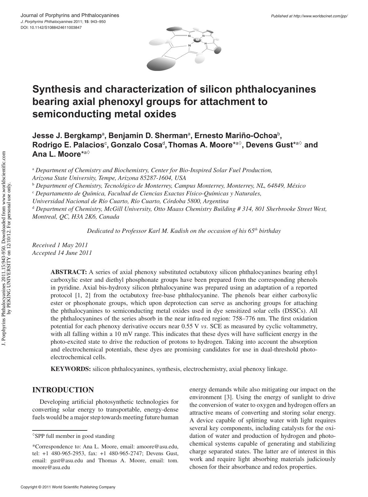Synthesis and characterization of silicon phthalocyanines bearing axial phenoxyl groups for attachment to semiconducting metal oxides by unknow