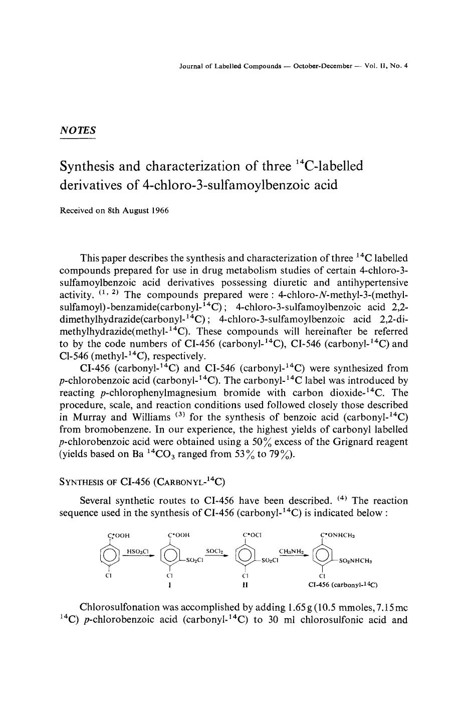Synthesis and characterization of three 14C-labelled derivatives of 4-chloro-3-sulfamoylbenzoic acid by Unknown