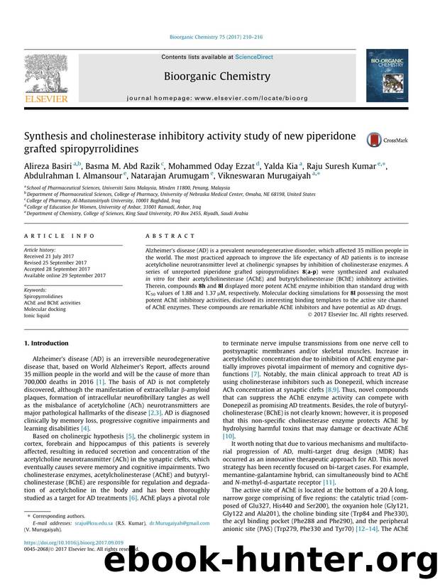 Synthesis and cholinesterase inhibitory activity study of new piperidone grafted spiropyrrolidines by unknow
