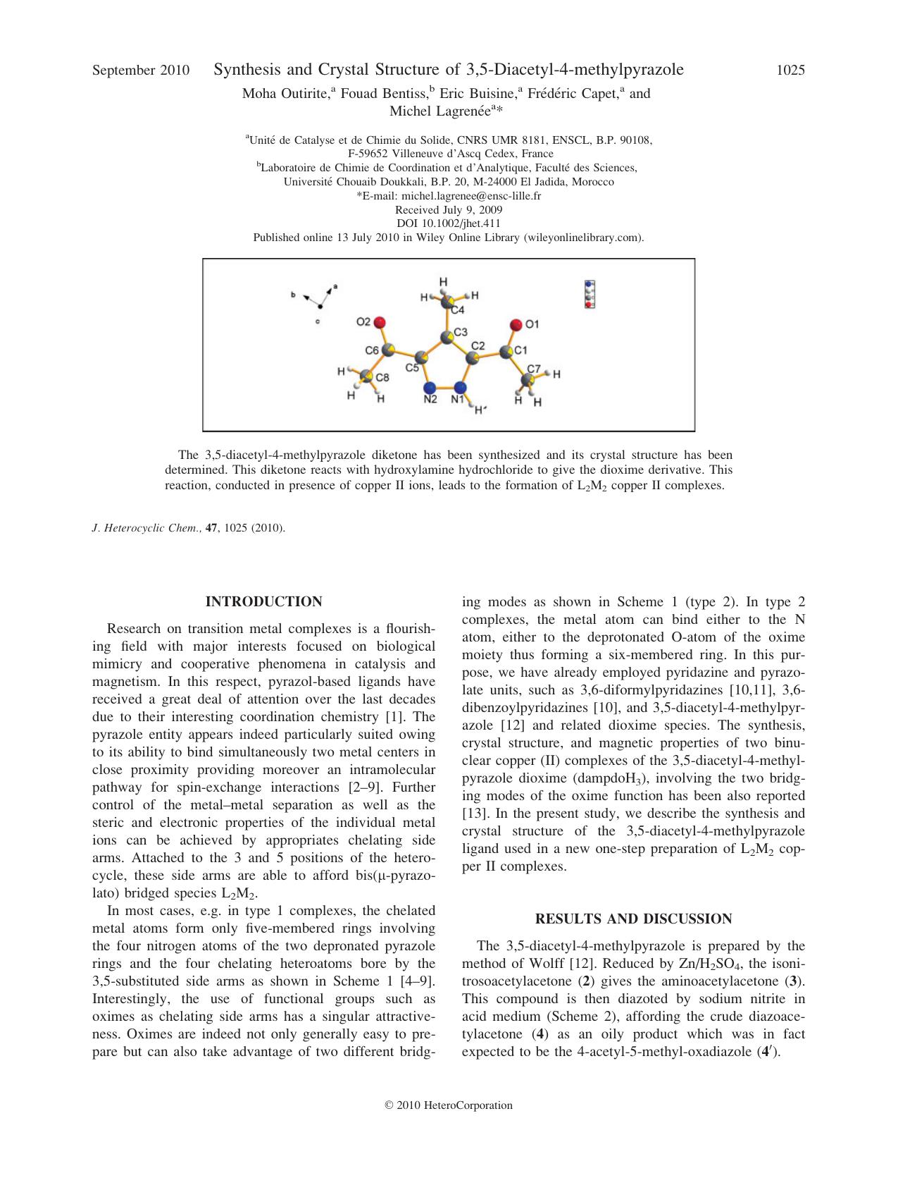 Synthesis and crystal structure of 3,5diacetyl4methylpyrazole by Unknown