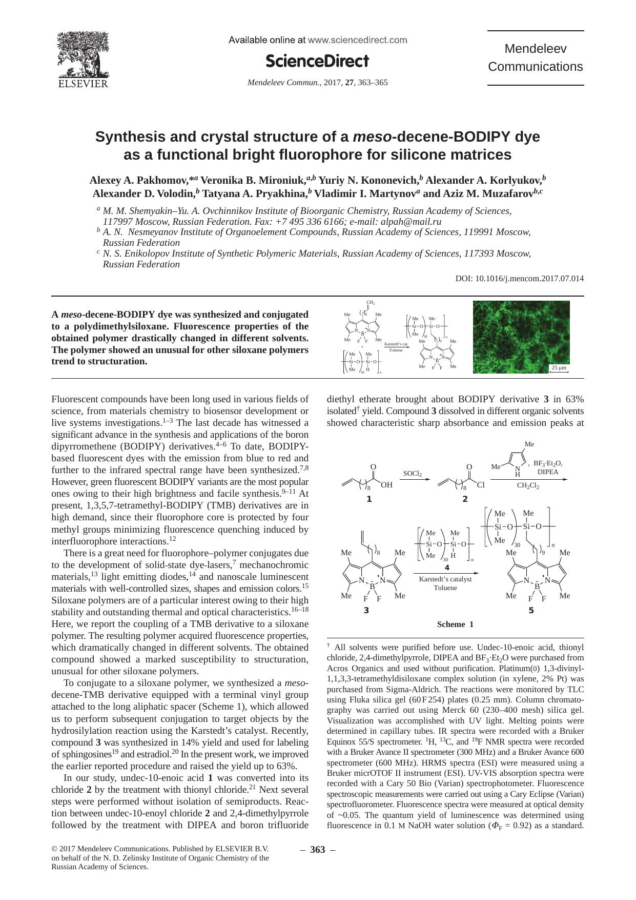 Synthesis and crystal structure of a meso-decene-BODIPY dye as a functional bright fluorophore for silicone matrices by unknow