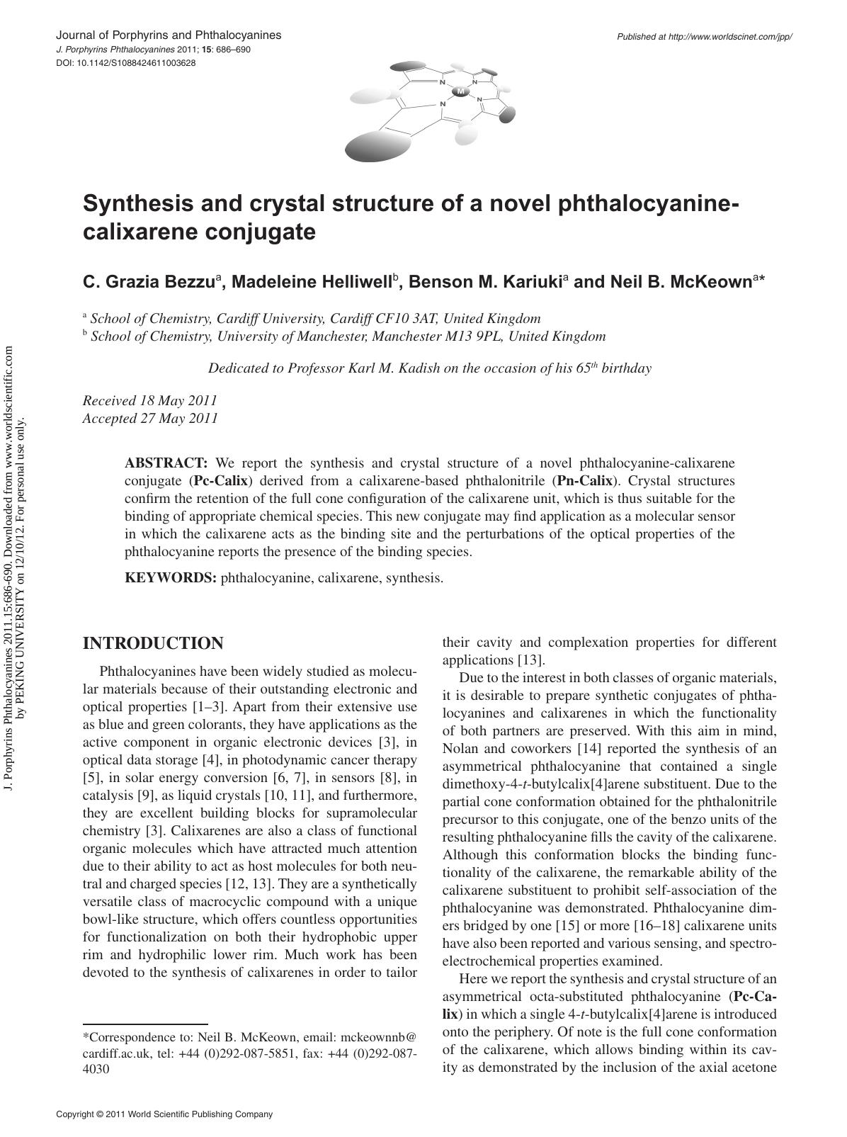 Synthesis and crystal structure of a novel phthalocyanine-calixarene conjugate by C. Grazia Bezzu Madeleine Helliwell Benson M. Kariuki & Neil B. McKeown