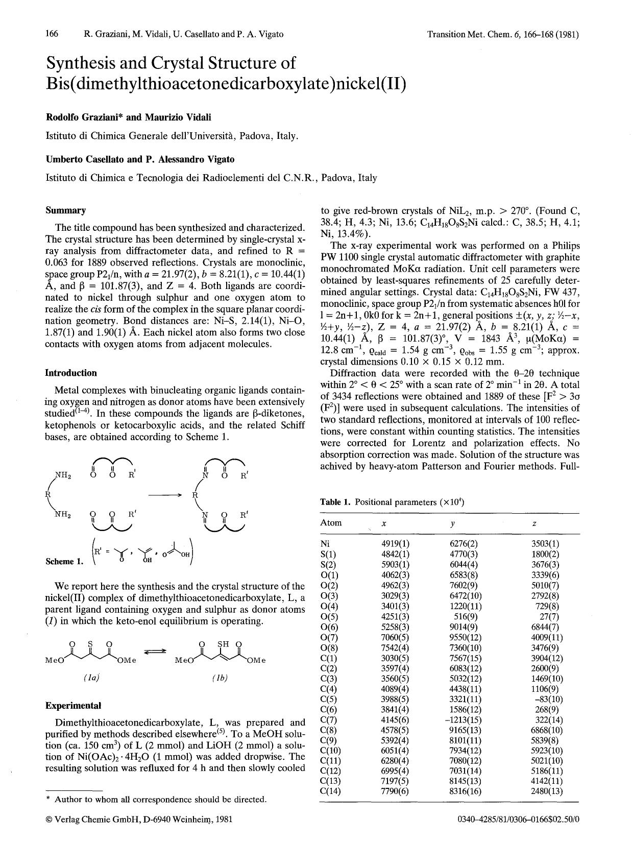 Synthesis and crystal structure of bis(dimethylthioacetonedicarboxylate)nickel(II) by Unknown