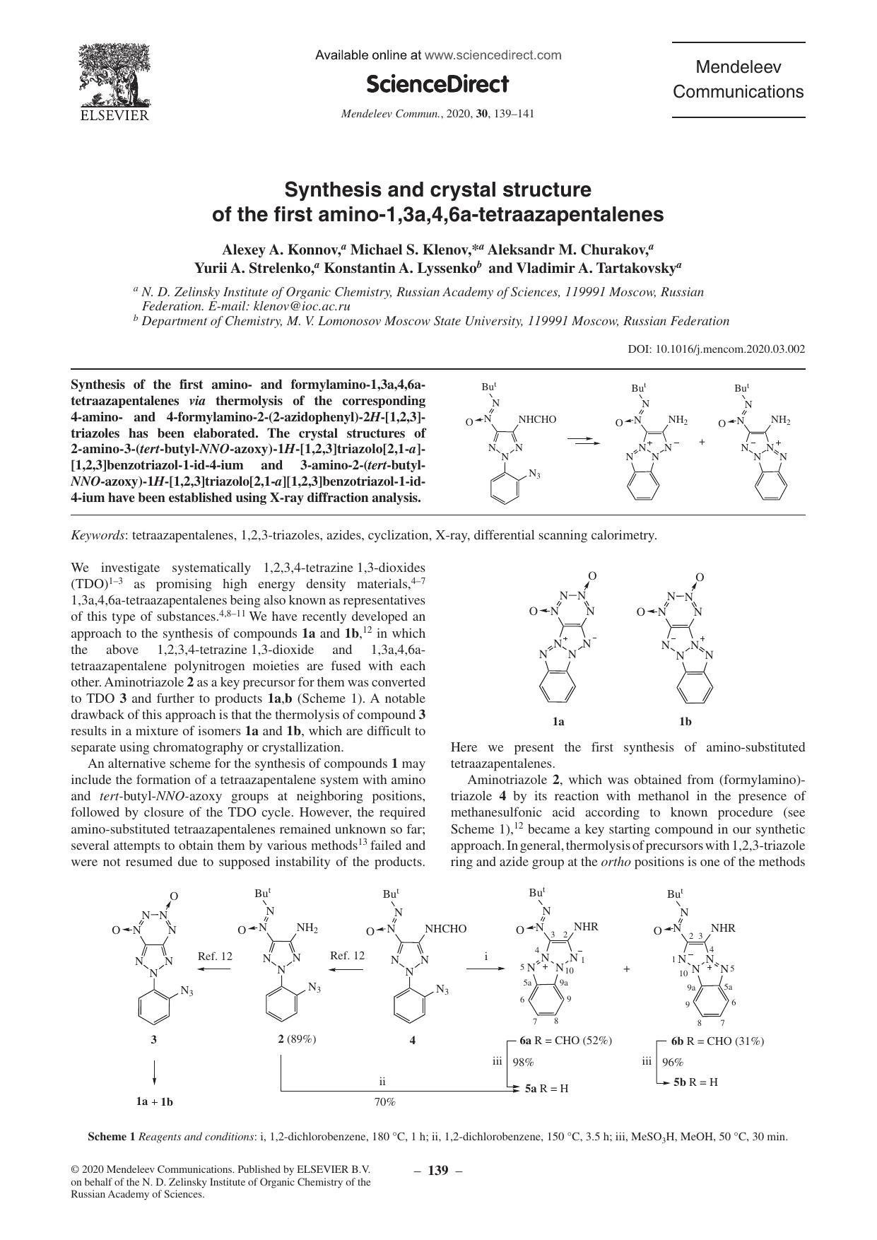 Synthesis and crystal structure of the first amino-1,3a,4,6a-tetraazapentalenes by unknow