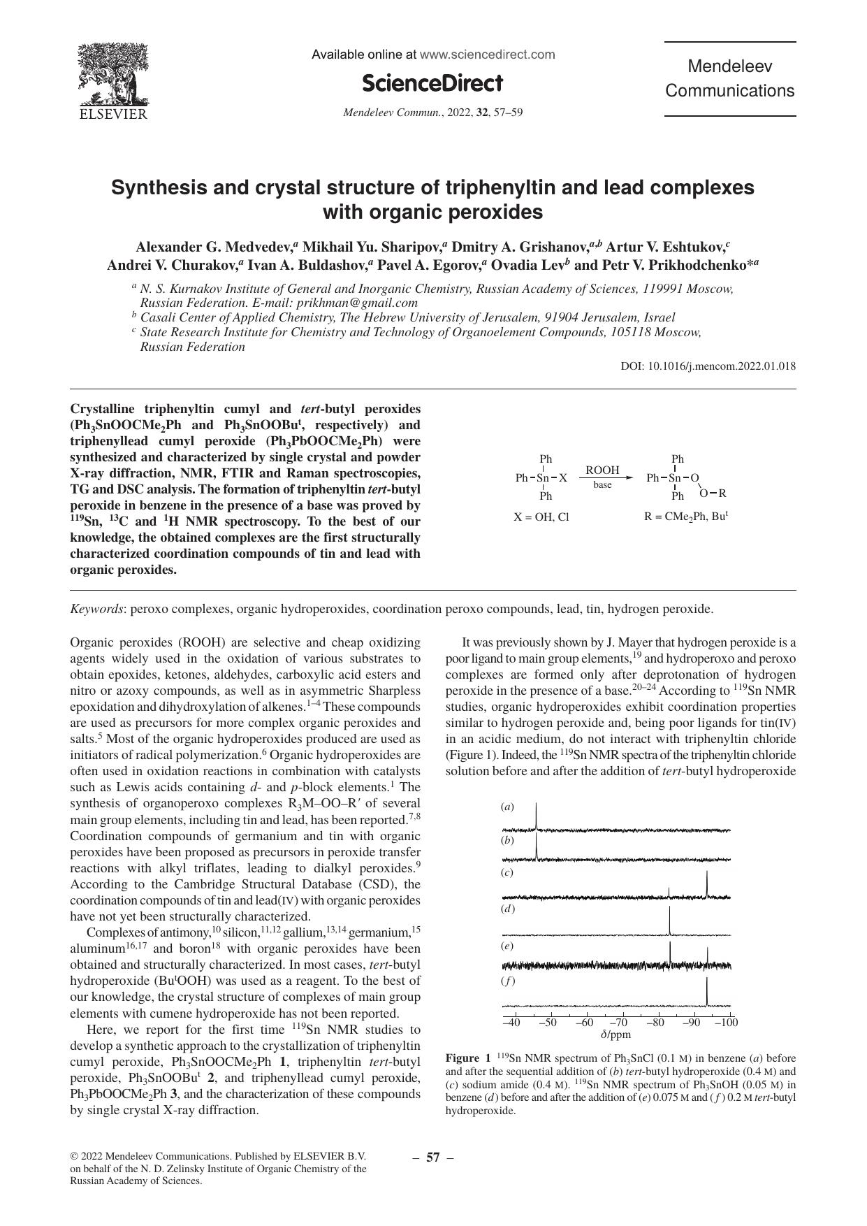 Synthesis and crystal structure of triphenyltin and lead complexes with organic peroxides by Alexander G. Medvedev