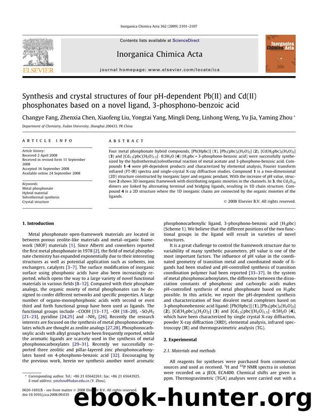 Synthesis and crystal structures of four pH-dependent Pb(II) and Cd(II) phosphonates based on a novel ligand, 3-phosphono-benzoic acid by unknow