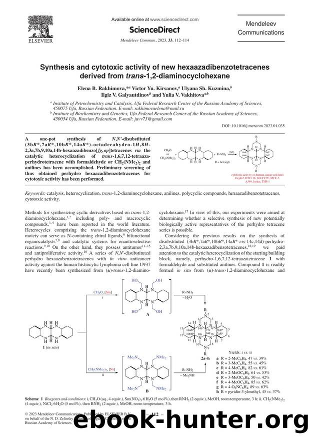 Synthesis and cytotoxic activity of new hexaazadibenzotetracenes derived from trans-1,2-diaminocyclohexane by unknow