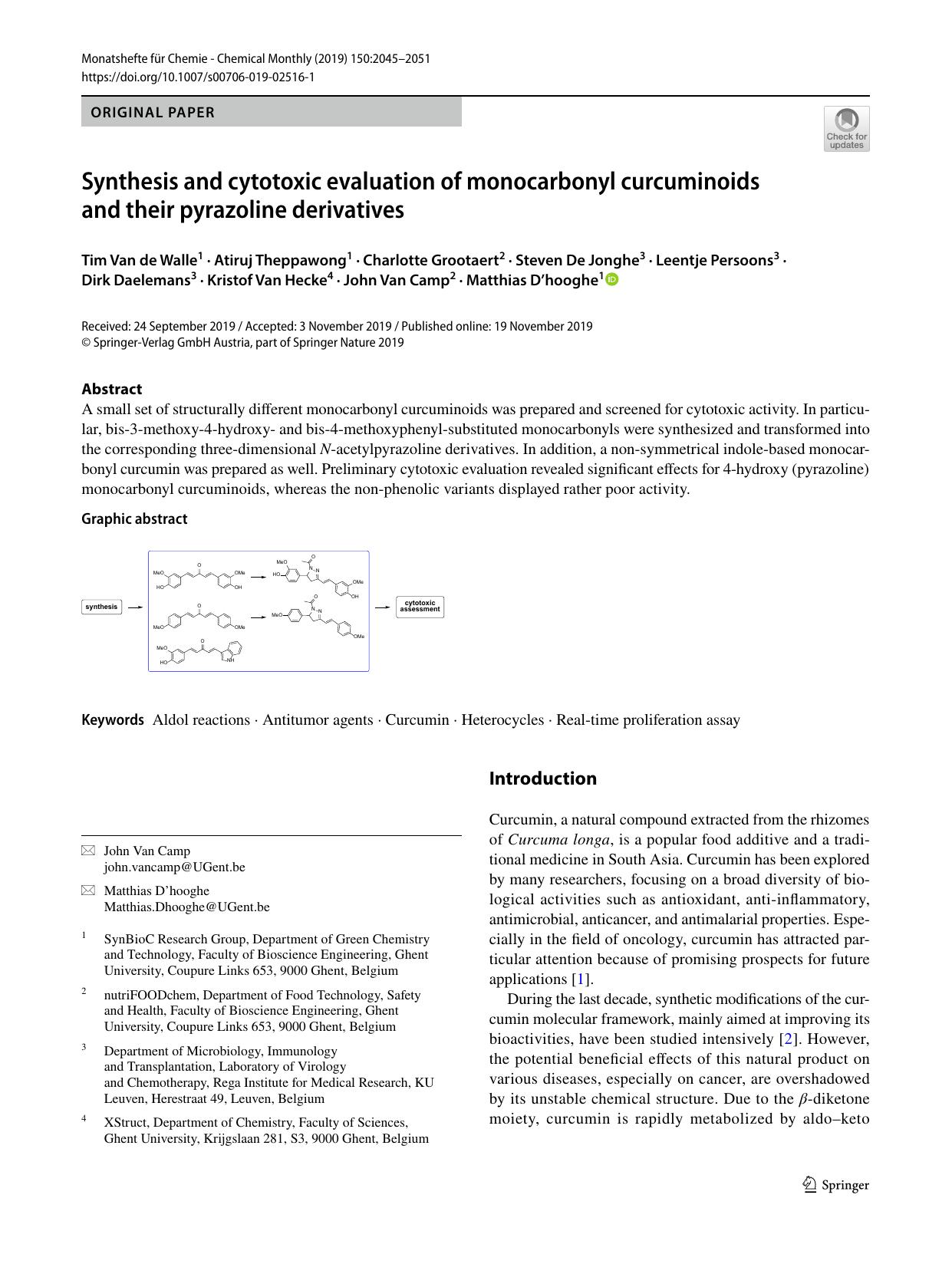Synthesis and cytotoxic evaluation of monocarbonyl curcuminoids and their pyrazoline derivatives by unknow