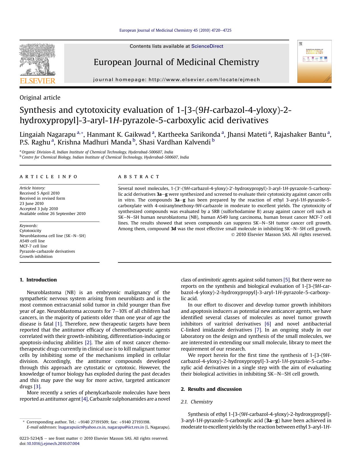 Synthesis and cytotoxicity evaluation of 1-[3-(9H-carbazol-4-yloxy)-2-hydroxypropyl]-3-aryl-1H-pyrazole-5-carboxylic acid derivatives by unknow