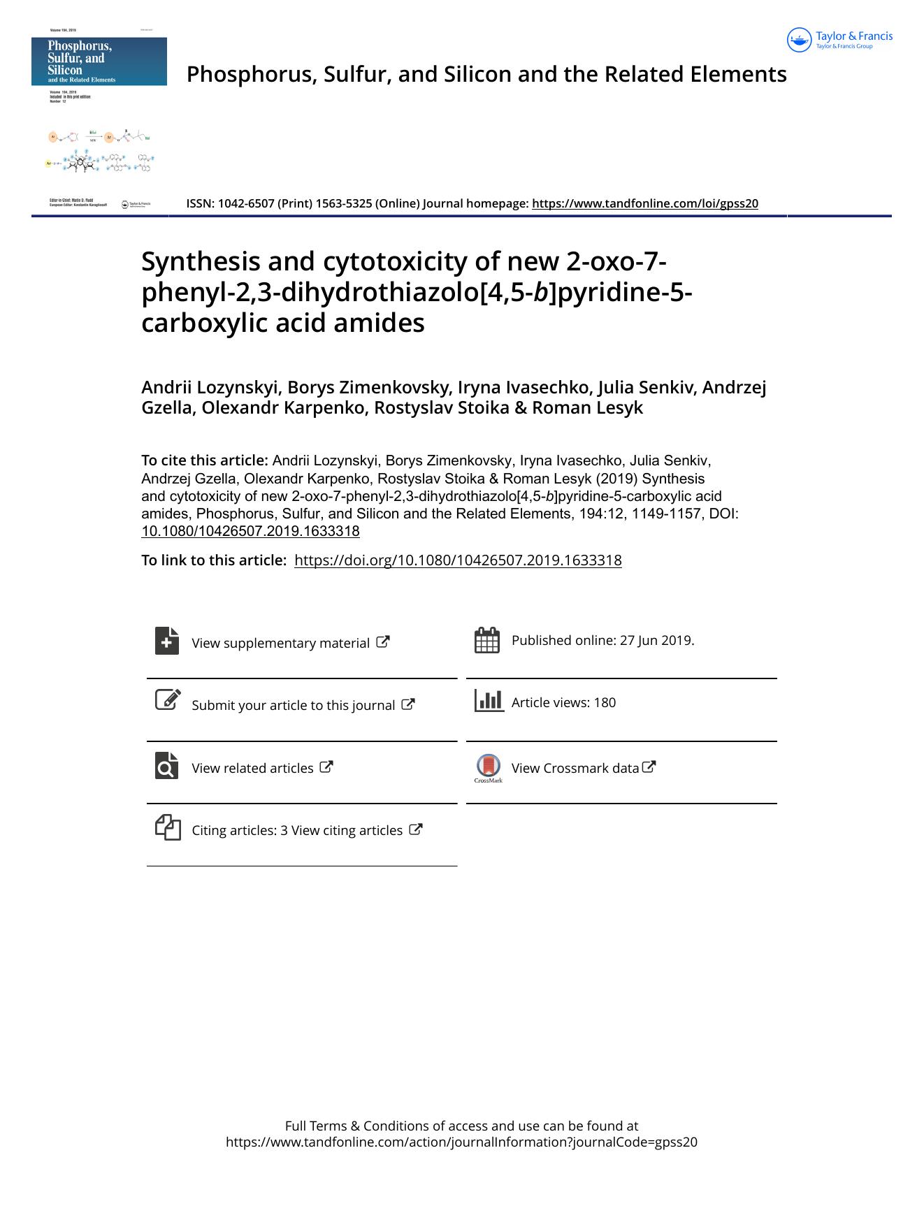 Synthesis and cytotoxicity of new 2-oxo-7-phenyl-2,3-dihydrothiazolo[4,5-b] pyridine-5-carboxylic acid amides by unknow