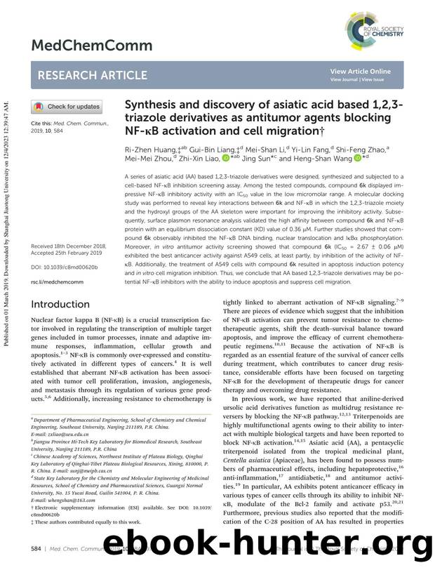 Synthesis and discovery of asiatic acid based 1,2,3-triazole derivatives as antitumor agents blocking NF-ÎºB activation and cell migration by unknow