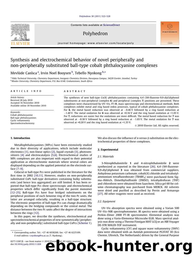 Synthesis and electrochemical behavior of novel peripherally and non-peripherally substituted ball-type cobalt phthalocyanine complexes by MevlÃ¼de CanlÄ±ca & Irvin Noel Booysen & Tebello Nyokong