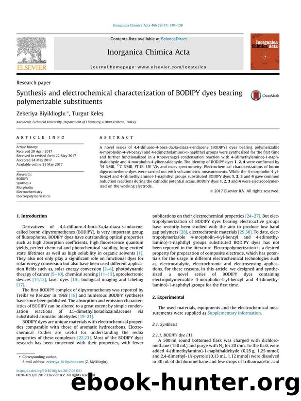 Synthesis and electrochemical characterization of BODIPY dyes bearing polymerizable substituents by Zekeriya Biyiklioglu & Turgut Keleş