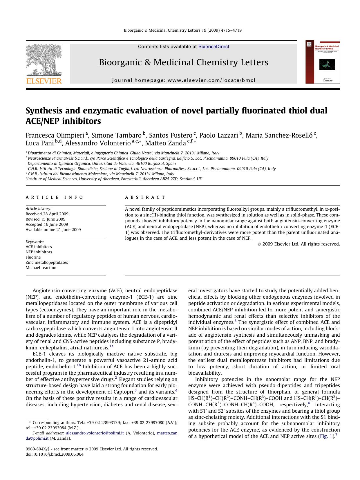 Synthesis and enzymatic evaluation of novel partially fluorinated thiol dual ACENEP inhibitors by unknow