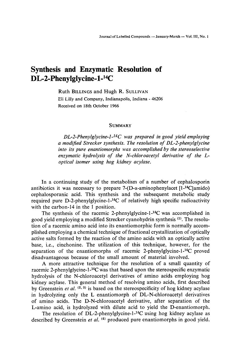 Synthesis and enzymatic resolution of DL-2-phenylglycine-1-14C by Unknown