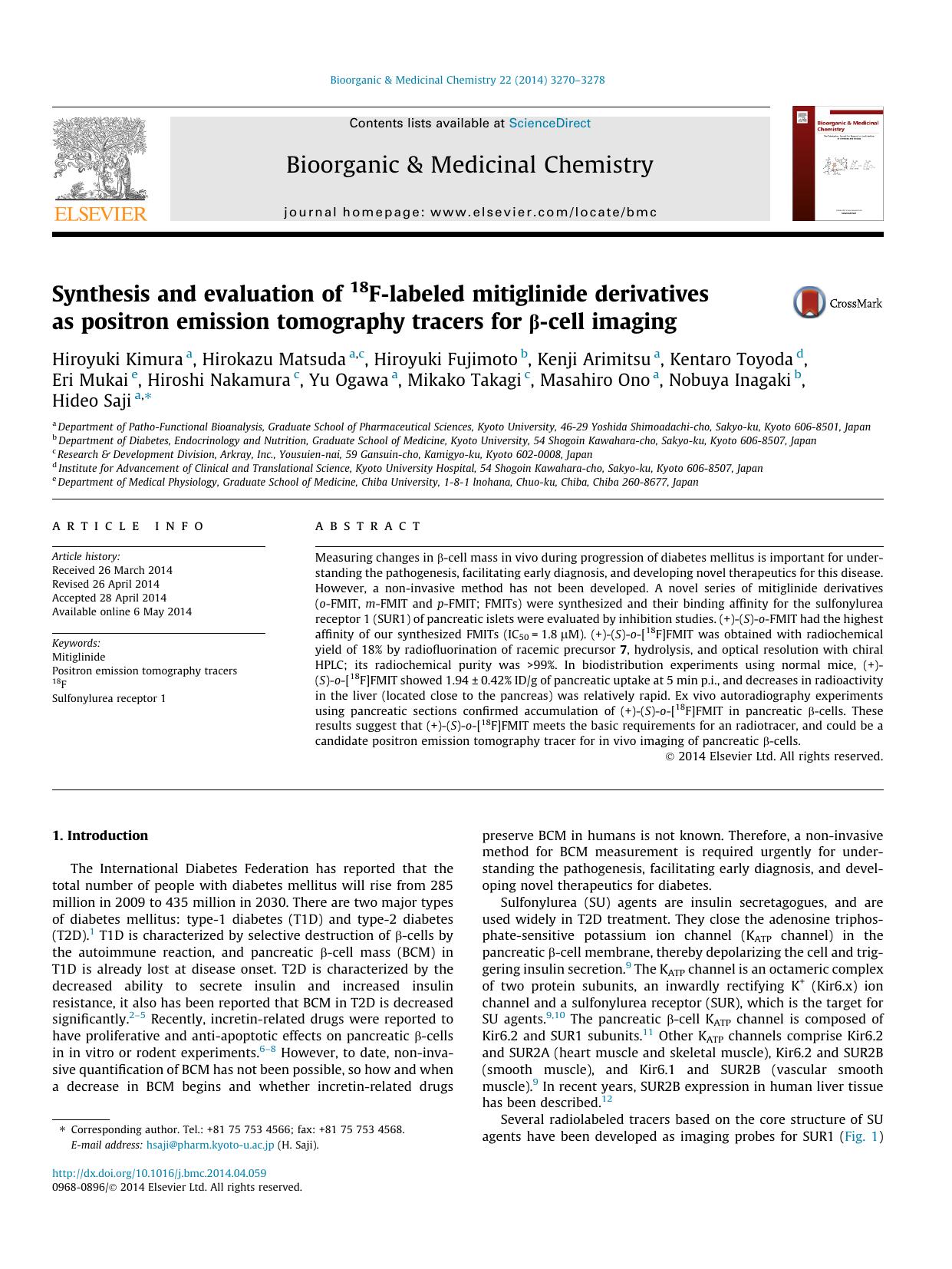 Synthesis and evaluation of 18F-labeled mitiglinide derivatives as positron emission tomography tracers for Î²-cell imaging by unknow