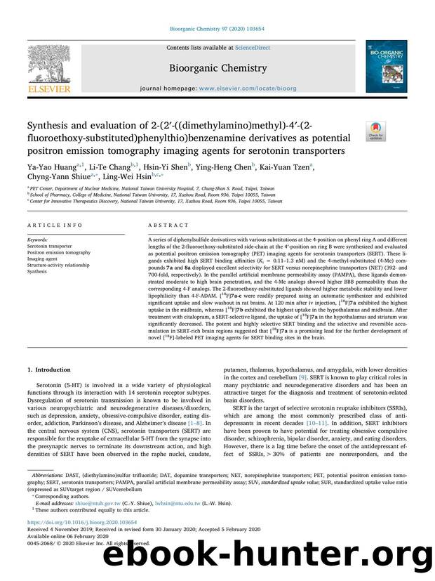 Synthesis and evaluation of 2-(2â²-((dimethylamino)methyl)-4â²-(2-fluoroethoxy-substituted)phenylthio)benzenamine derivatives as potential positron emission tomography imaging ag by unknow