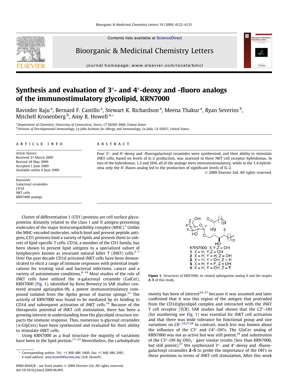 Synthesis and evaluation of 3â³- and 4â³-deoxy and -fluoro analogs of the immunostimulatory glycolipid, KRN7000 by unknow