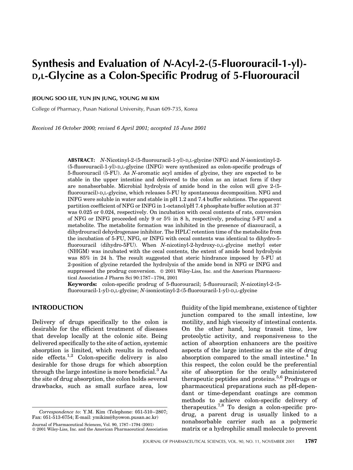 Synthesis and evaluation of N-acyl-2-(5-fluorouracil-1-yl)-D,L-glycine as a colon-specific prodrug of 5-fluorouracil by Unknown