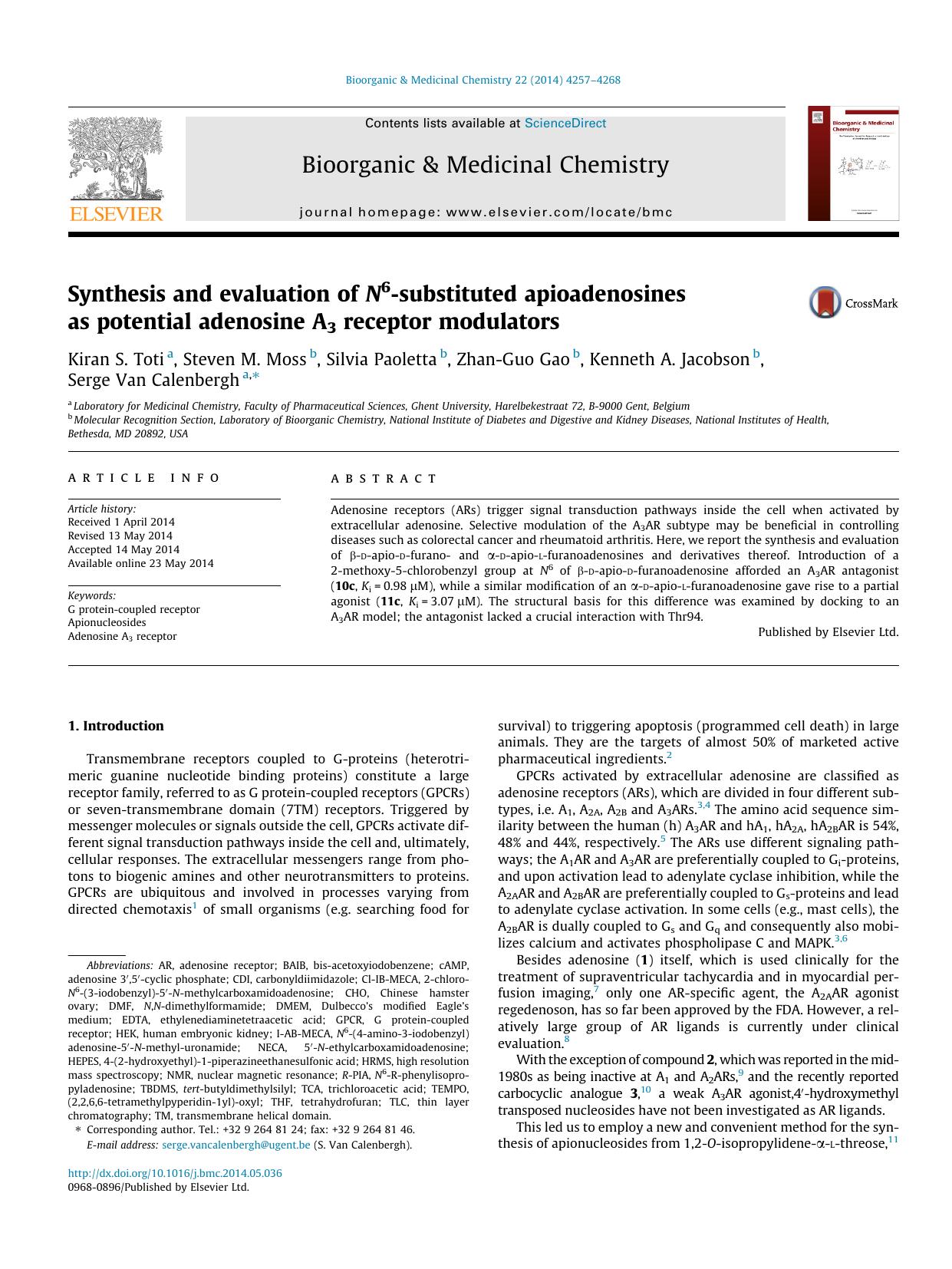 Synthesis and evaluation of N6-substituted apioadenosines as potential adenosine A3 receptor modulators by unknow