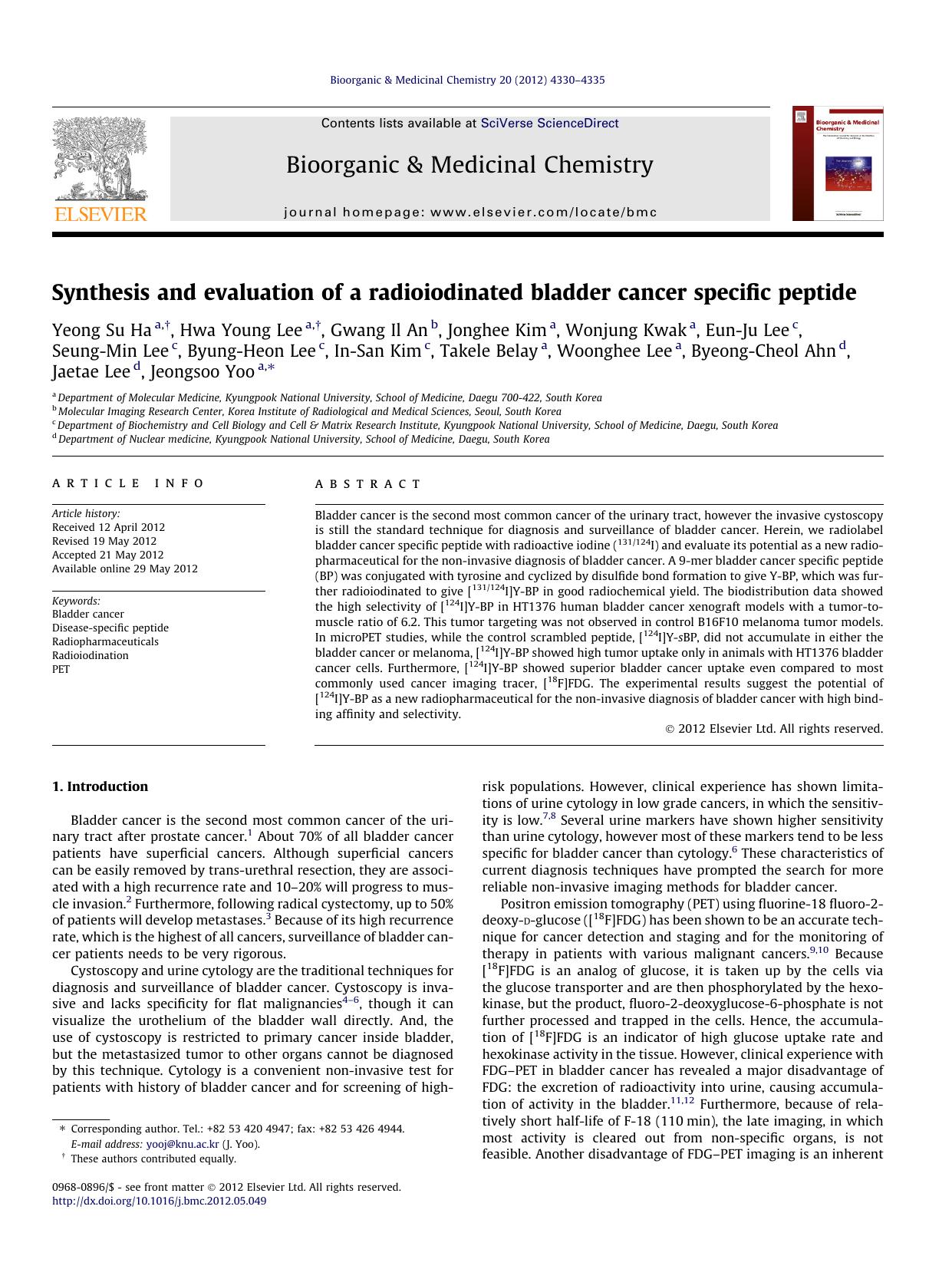 Synthesis and evaluation of a radioiodinated bladder cancer specific peptide by unknow