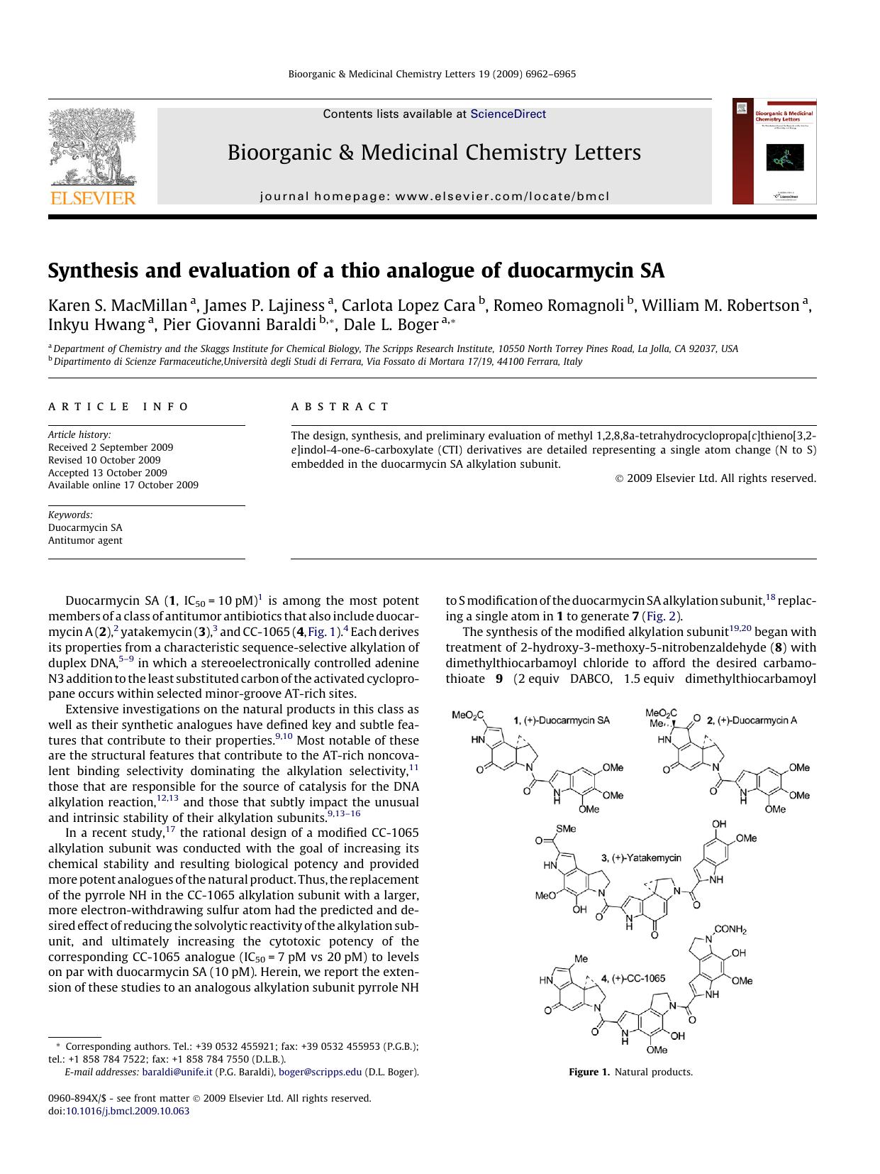 Synthesis and evaluation of a thio analogue of duocarmycin SA by unknow