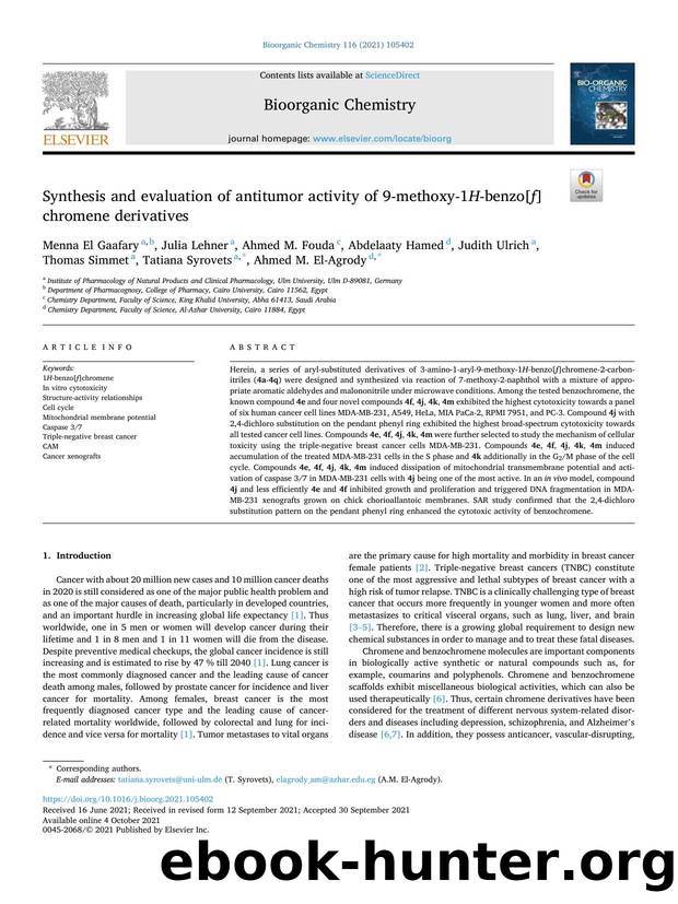 Synthesis and evaluation of antitumor activity of 9-methoxy-1H-benzo[f]chromene derivatives by unknow