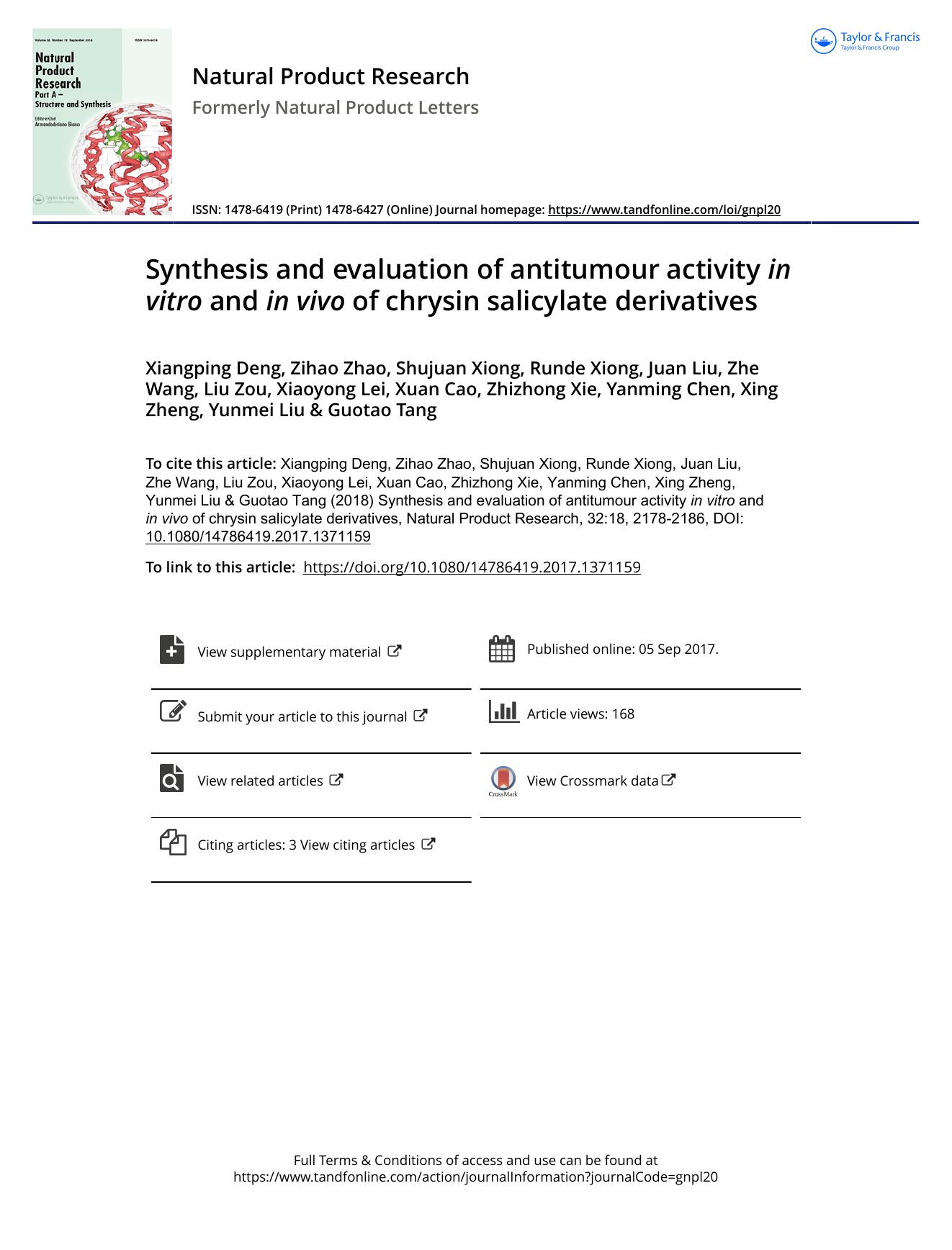 Synthesis and evaluation of antitumour activity in vitro and in vivo of chrysin salicylate derivatives by unknow