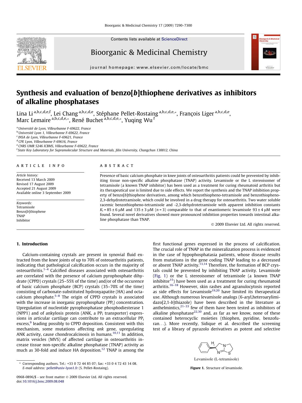 Synthesis and evaluation of benzo[b]thiophene derivatives as inhibitors of alkaline phosphatases by unknow