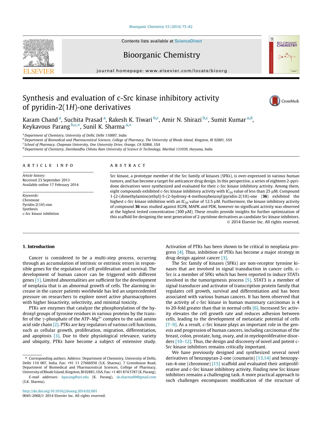 Synthesis and evaluation of c-Src kinase inhibitory activity of pyridin-2(1H)-one derivatives by unknow