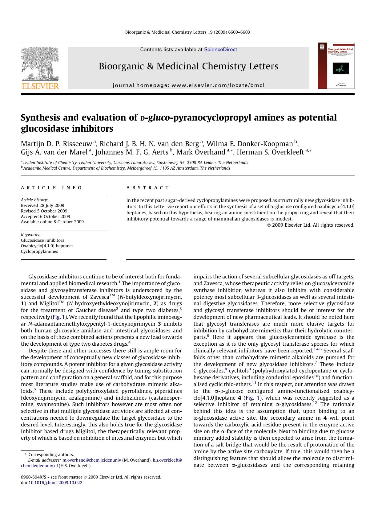 Synthesis and evaluation of d-gluco-pyranocyclopropyl amines as potential glucosidase inhibitors by unknow