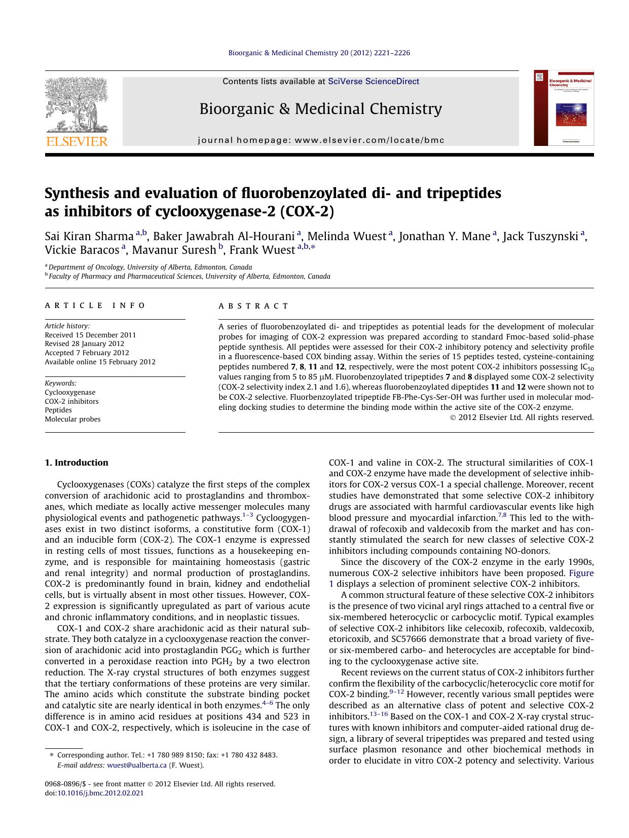 Synthesis and evaluation of fluorobenzoylated di- and tripeptides as inhibitors of cyclooxygenase-2 (COX-2) by unknow