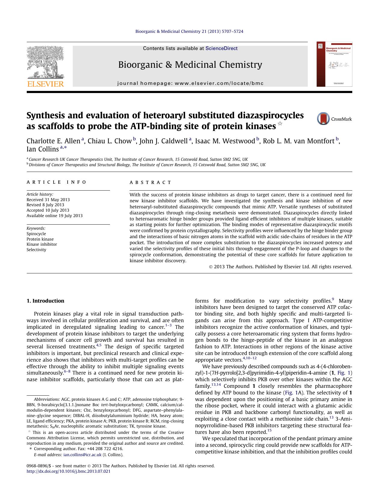 Synthesis and evaluation of heteroaryl substituted diazaspirocycles as scaffolds to probe the ATP-binding site of protein kinases by unknow