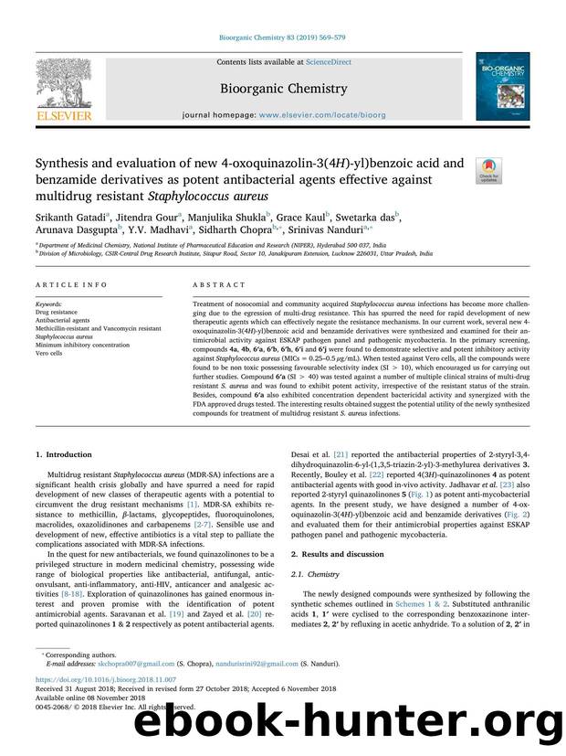 Synthesis and evaluation of new 4-oxoquinazolin-3(4H)-yl)benzoic acid and benzamide derivatives as potent antibacterial agents effective against multidrug resistant Staphylococcus aureus by unknow
