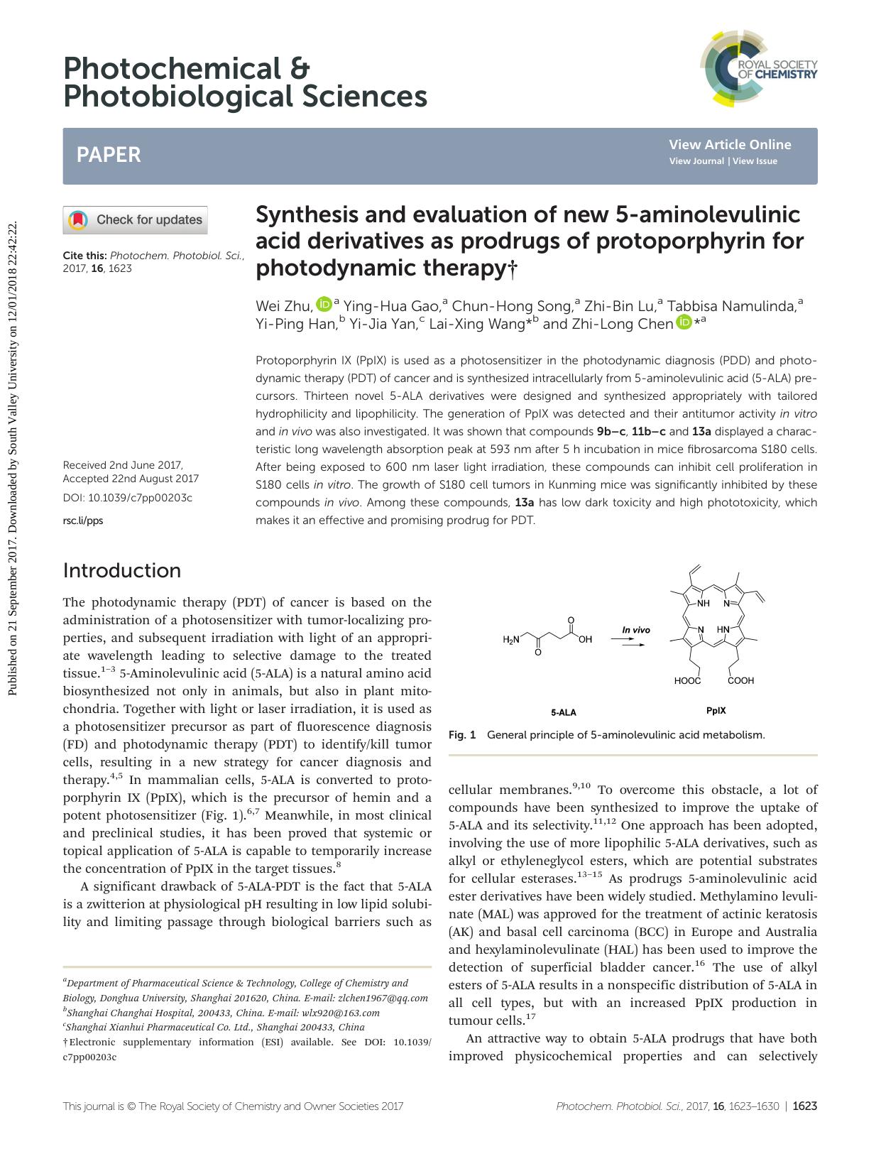 Synthesis and evaluation of new 5-aminolevulinic acid derivatives as prodrugs of protoporphyrin for photodynamic therapy by unknow