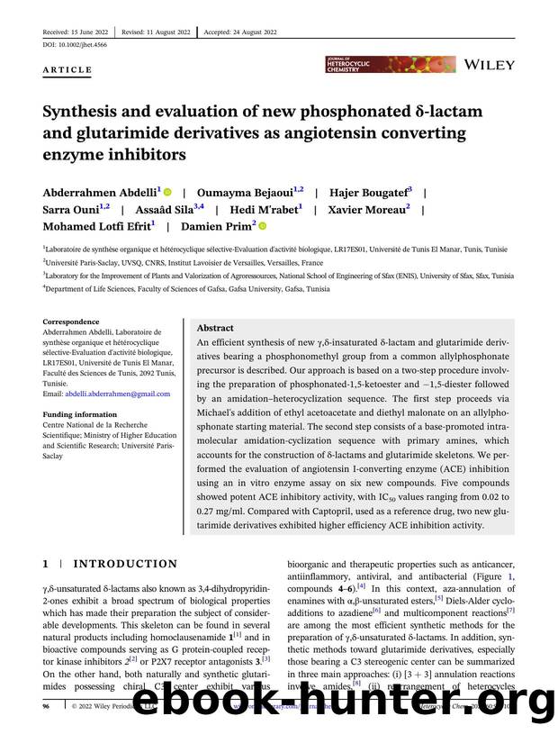 Synthesis and evaluation of new phosphonated Î´-lactam and glutarimide derivatives as angiotensin converting enzyme inhibitors by Unknown