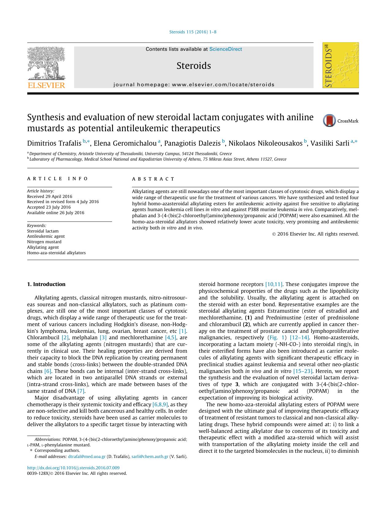 Synthesis and evaluation of new steroidal lactam conjugates with aniline mustards as potential antileukemic therapeutics by unknow