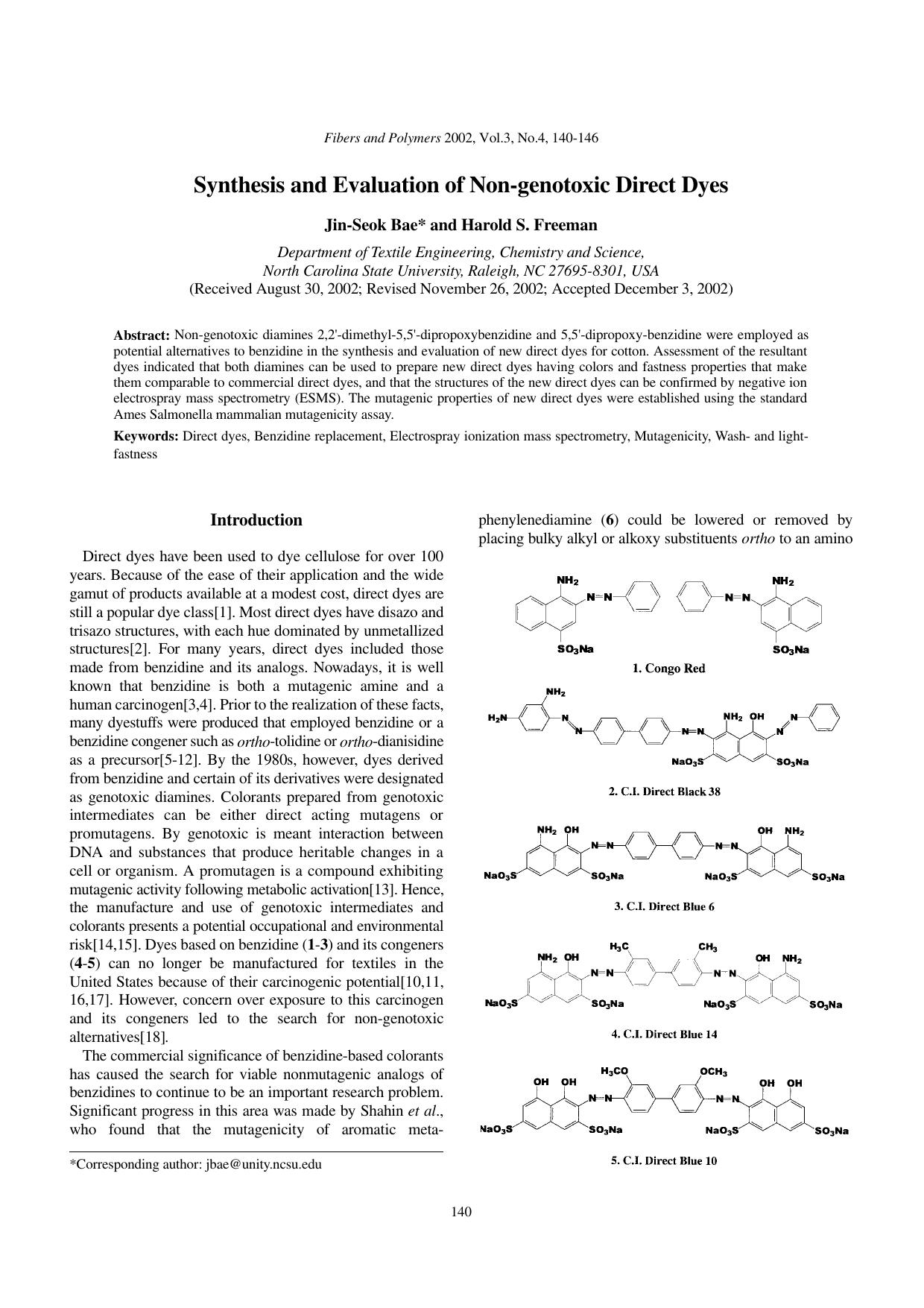Synthesis and evaluation of non-genotoxic direct dyes by Unknown