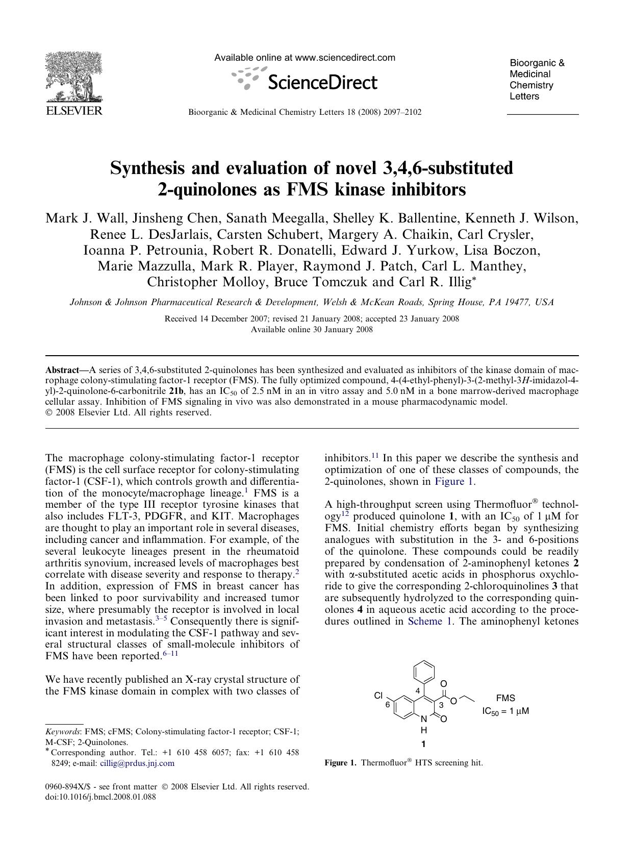 Synthesis and evaluation of novel 3,4,6-substituted 2-quinolones as FMS kinase inhibitors by unknow